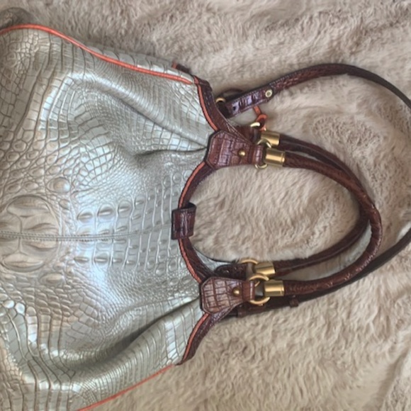Brahmin Silver Celia Bag with Pecan trim and orange piping. - Picture 3 of 14